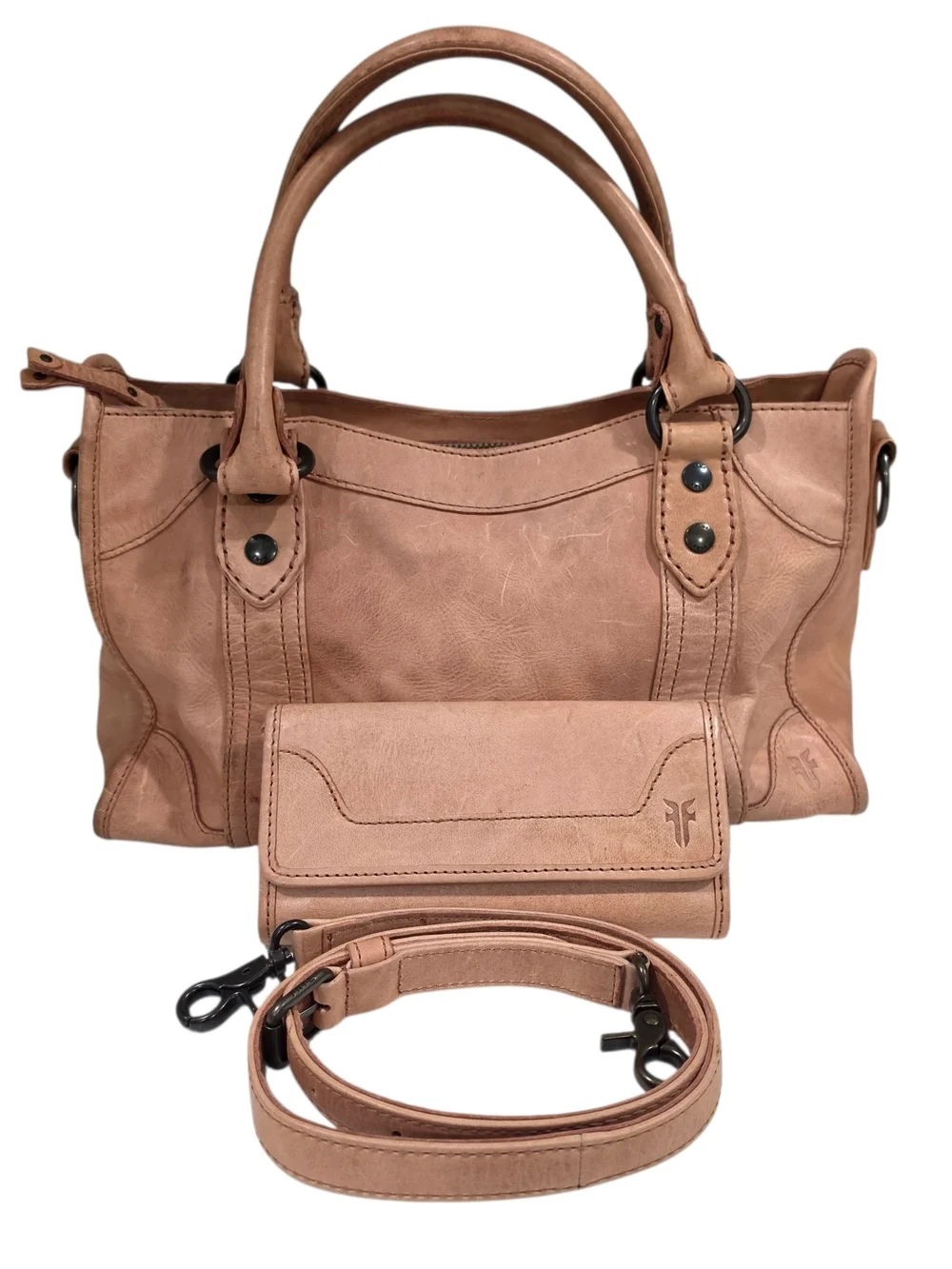 FRYE MELISSA LEATHER SATCHEL WITH MATCHING WALLET